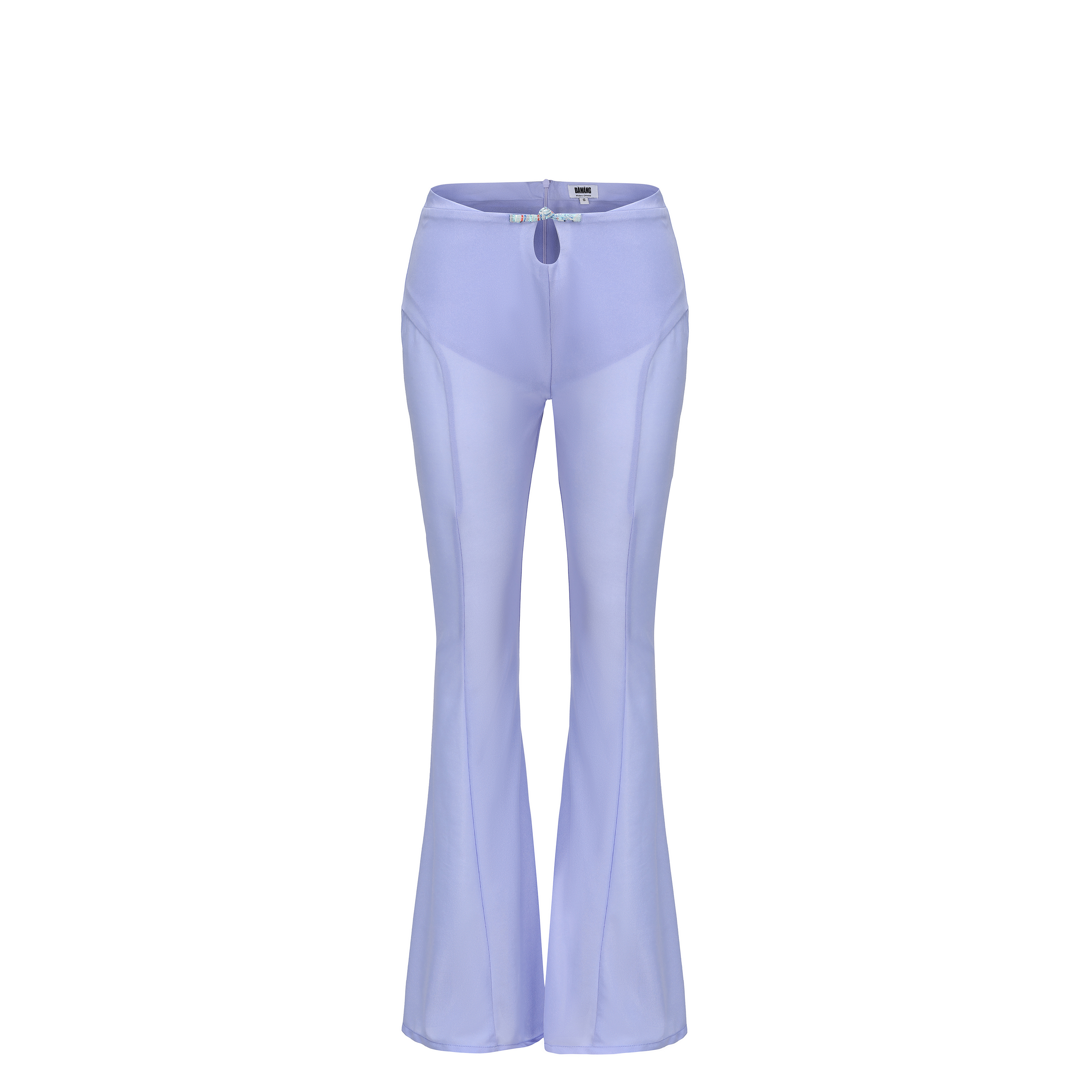 Meng Mid Rise Flare Pants, MID-RISE - WIDE-LEG - FULL LENGTH, Stretch Knit Fabric and Lining, Brocade Knot Button Center Front, lavender, front