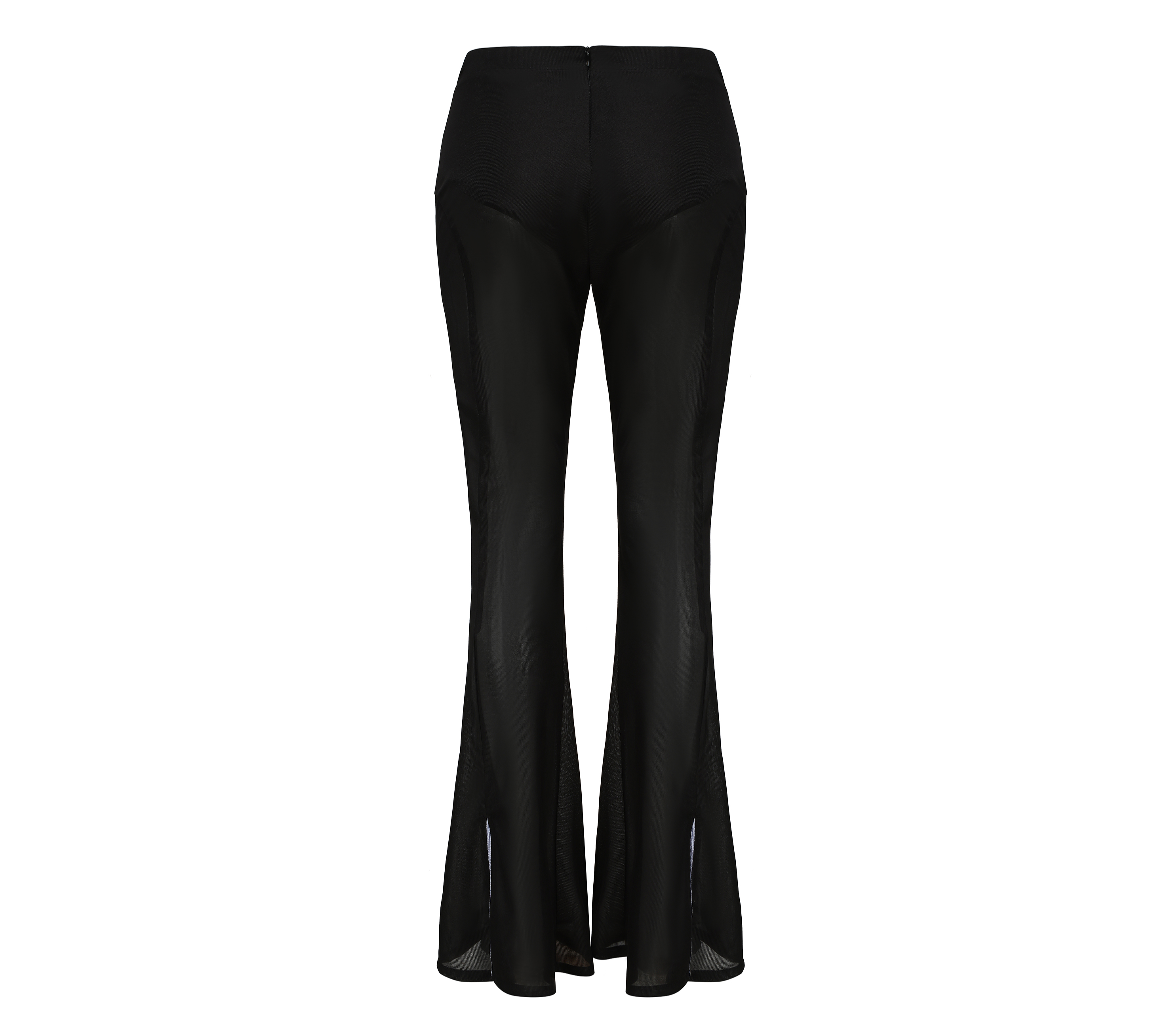 Meng Mid Rise Flare Pants, MID-RISE - WIDE-LEG - FULL LENGTH, Stretch Knit Fabric and Lining, Brocade Knot Button Center Front, black, back