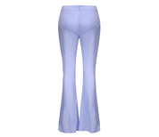 Meng Mid Rise Flare Pants, MID-RISE - WIDE-LEG - FULL LENGTH, Stretch Knit Fabric and Lining, Brocade Knot Button Center Front, lavender, back