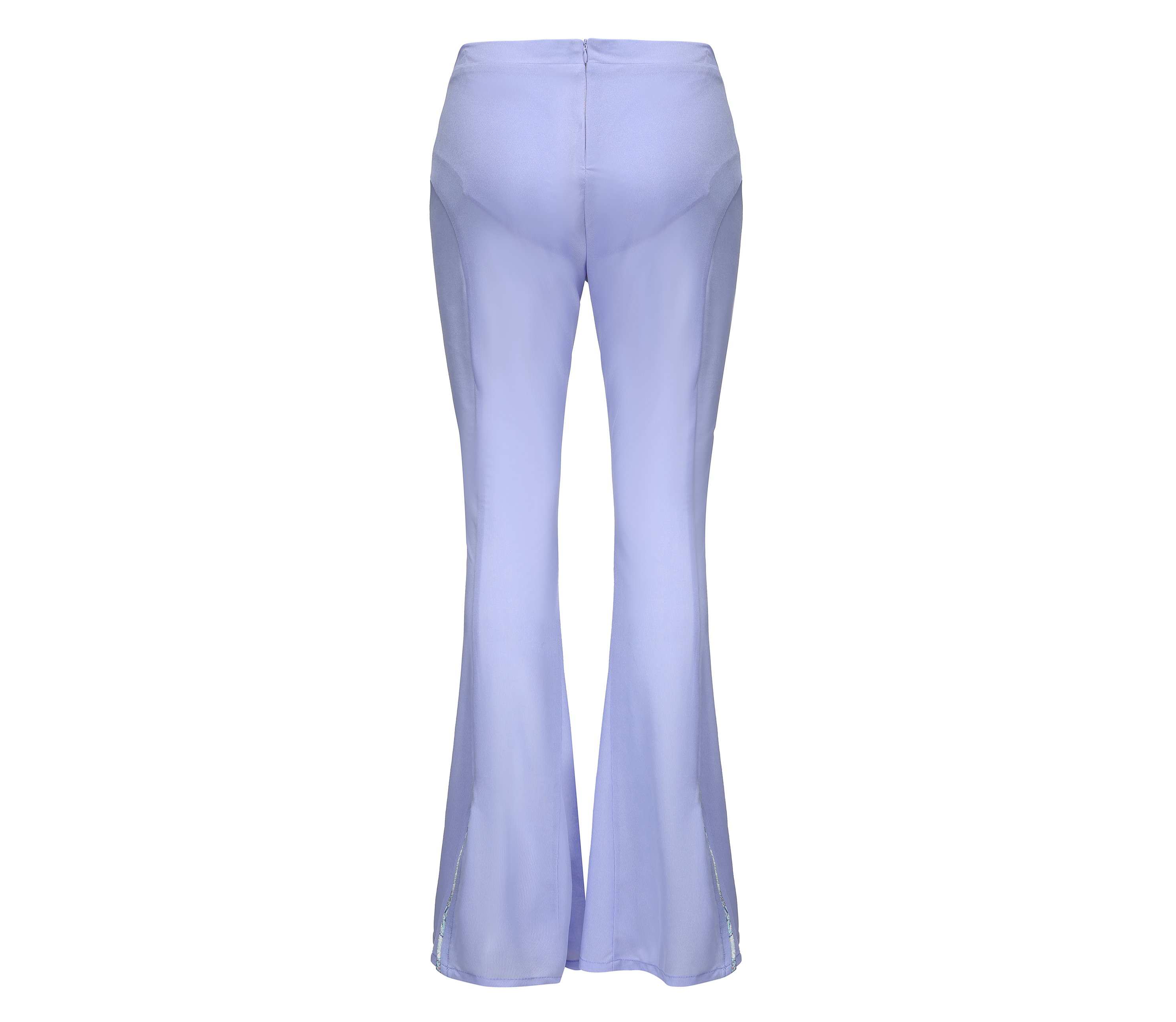 Meng Mid Rise Flare Pants, MID-RISE - WIDE-LEG - FULL LENGTH, Stretch Knit Fabric and Lining, Brocade Knot Button Center Front, lavender, back