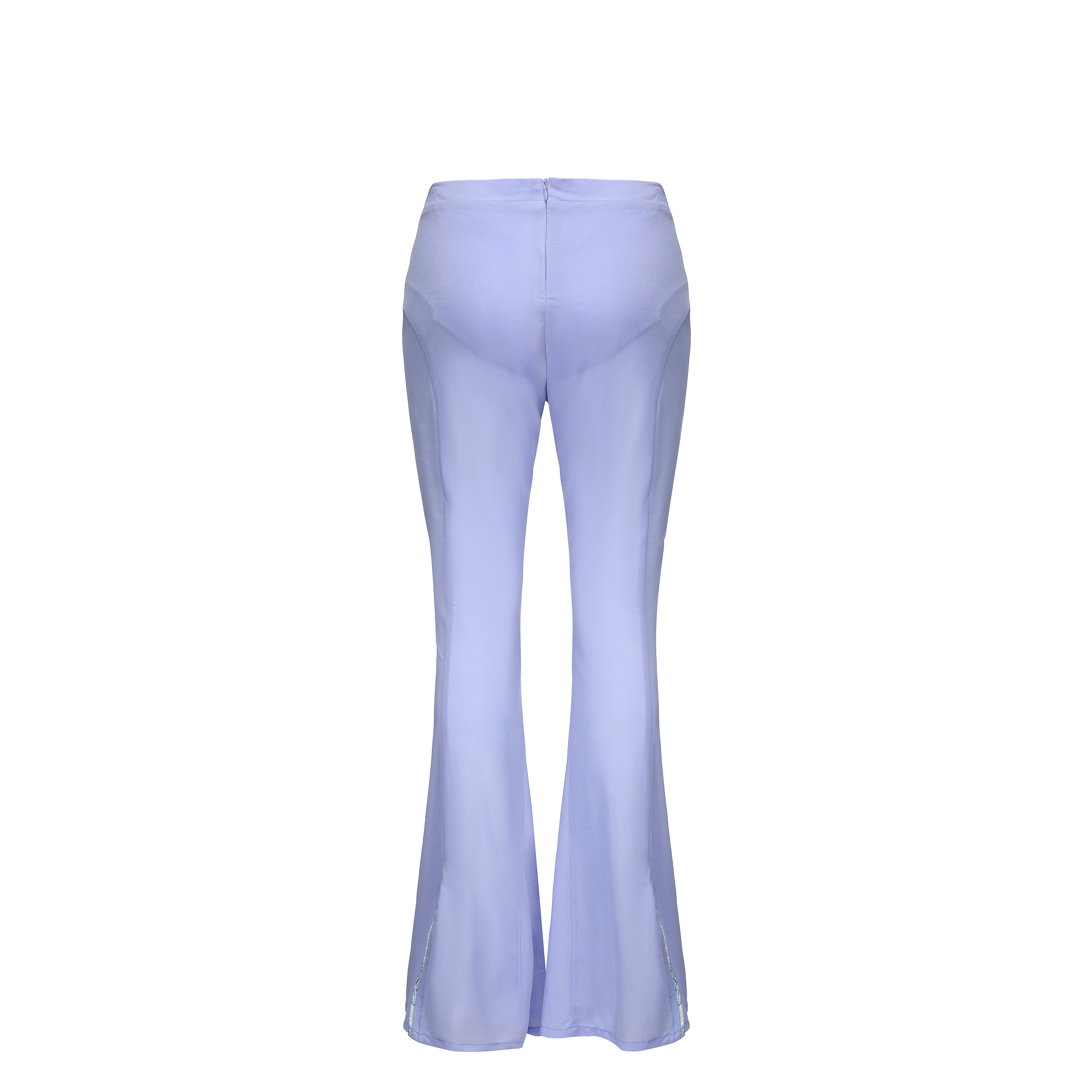 Meng Mid Rise Flare Pants, MID-RISE - WIDE-LEG - FULL LENGTH, Stretch Knit Fabric and Lining, Brocade Knot Button Center Front, lavender, back