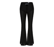 Meng Mid Rise Flare Pants, MID-RISE - WIDE-LEG - FULL LENGTH, Stretch Knit Fabric and Lining, Brocade Knot Button Center Front, black,  front