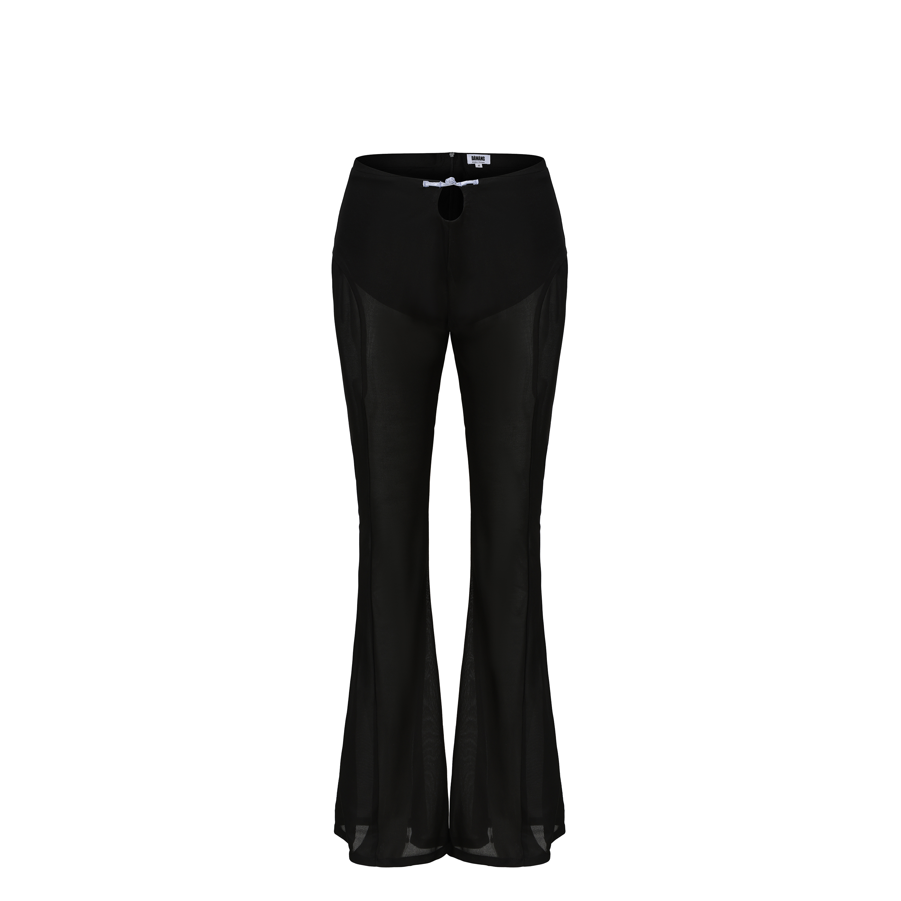 Meng Mid Rise Flare Pants, MID-RISE - WIDE-LEG - FULL LENGTH, Stretch Knit Fabric and Lining, Brocade Knot Button Center Front, black, front