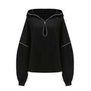 Baobae x DAWANG, Open Neck Drawstring Adjustable Hoodie, Drop Shoulder Oversized Fit, Front