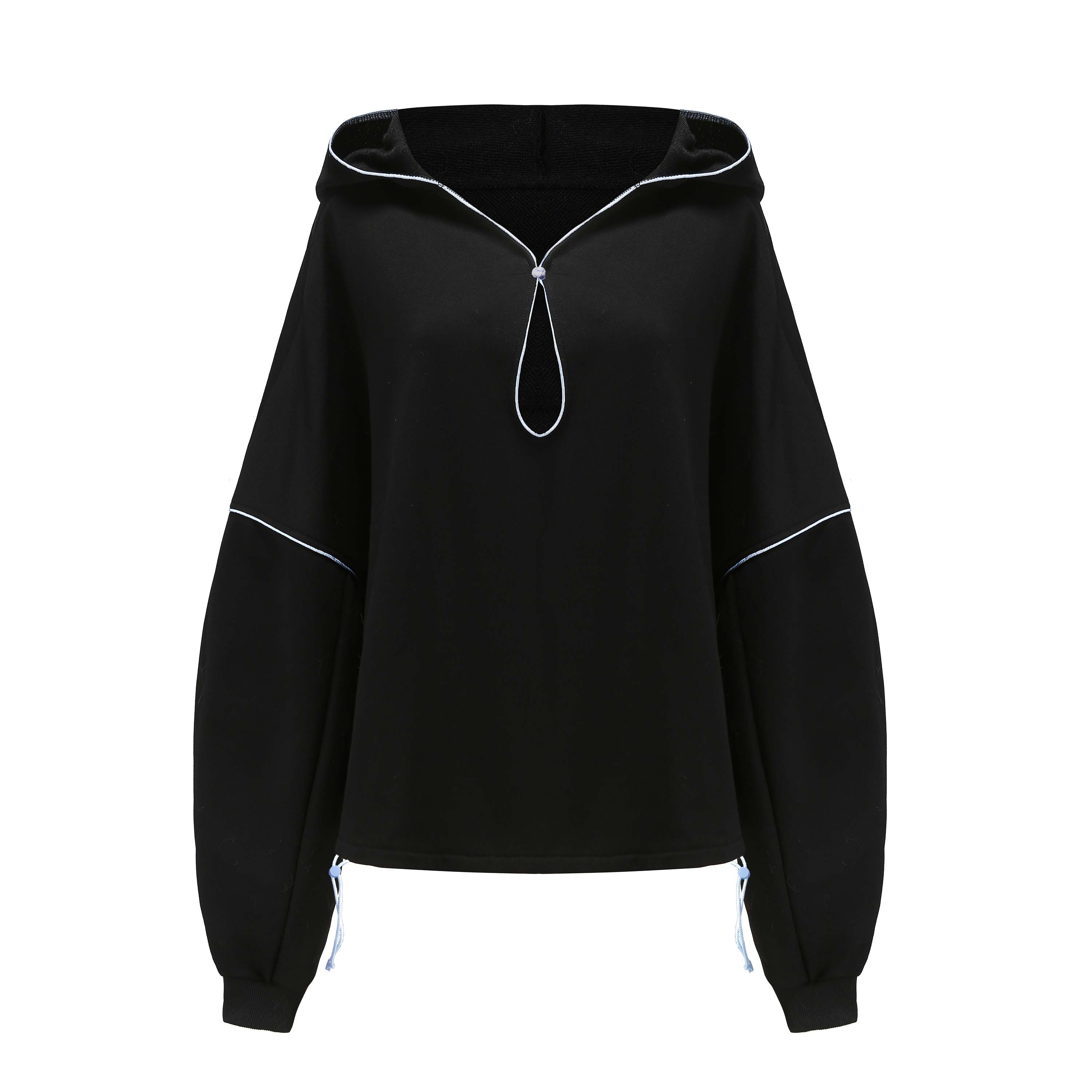 Baobae x DAWANG, Open Neck Drawstring Adjustable Hoodie, Drop Shoulder Oversized Fit, Front