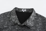 Dori Brocade Straight Collar Shirt, Oversized Fit, black, collar close up