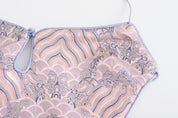 Dong Cropped Reversible Apron Top, Silk Brocade main fabric, Optional loops on side, periwinkle pink, fabric close up