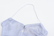 Dong Cropped Reversible Apron Top, Silk Brocade Fabric, periwinkle blue, collar close up