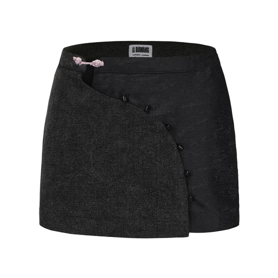 Zhen Side Button Denim Patch Mini Skirt