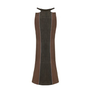 Mi Cutout Maxi Skirt, High/Mid Waist Fit, Cutout Detail on Waist, DA W- Embroidered Patch Belt Loops, front