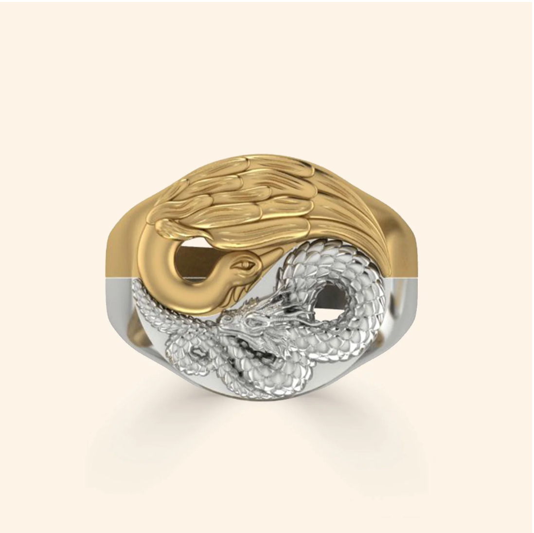 Yin Yang Dragon + Phoenix Ring Set