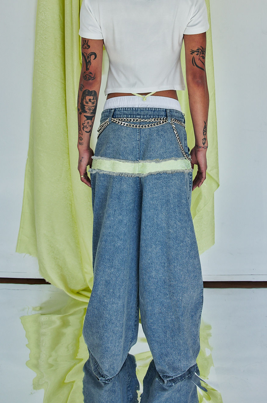 Za WideLeg Denim/Brocade Patch Pants