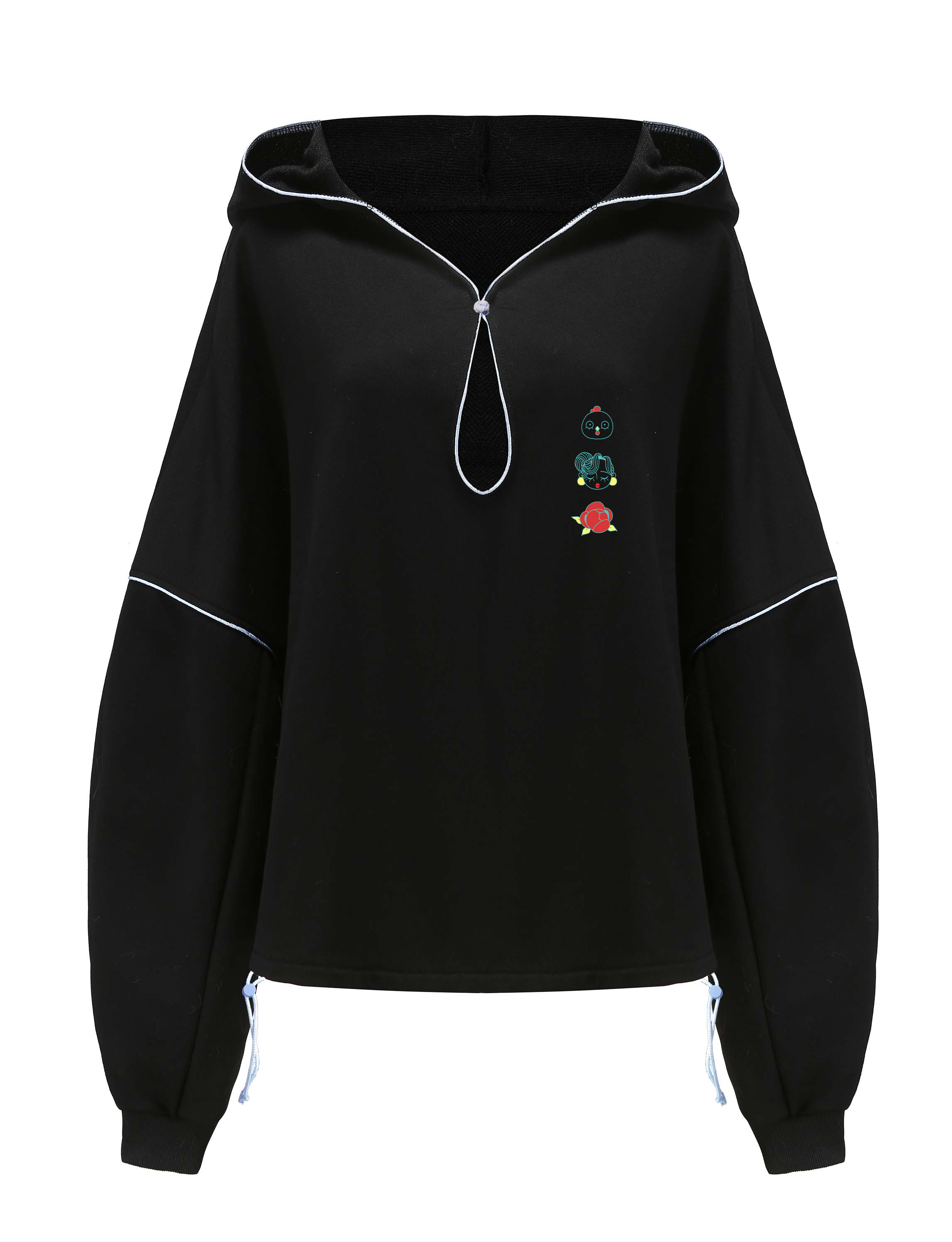 SonyaLei x DAWANG Open Neck Drawstring Adjustable Hoodie